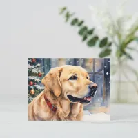 Christmas Labrador Retriever in Snow Watercolor Postcard