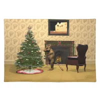 Cute Mouse Decorating a Christmas Tree Cloth Placemat