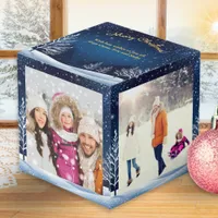 4 Photos Snow Scene Blue Night Sky Merry Christmas Cube