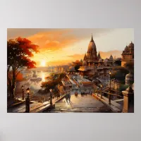 Birla style Indian Hindu temple watercolor Poster