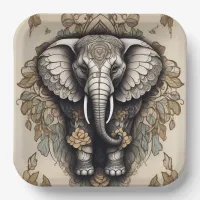 Majestic Elephant Mandala Paper Plates