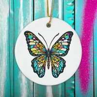 Personalized Colorful Stained Glass Butterfly Ceramic Ornament