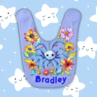 Monogram Boy Name - Cute spider in blue | Baby Bib