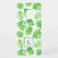 Tropical Green Watercolor Leaves With Monogram Case-Mate Samsung Galaxy S9 Case