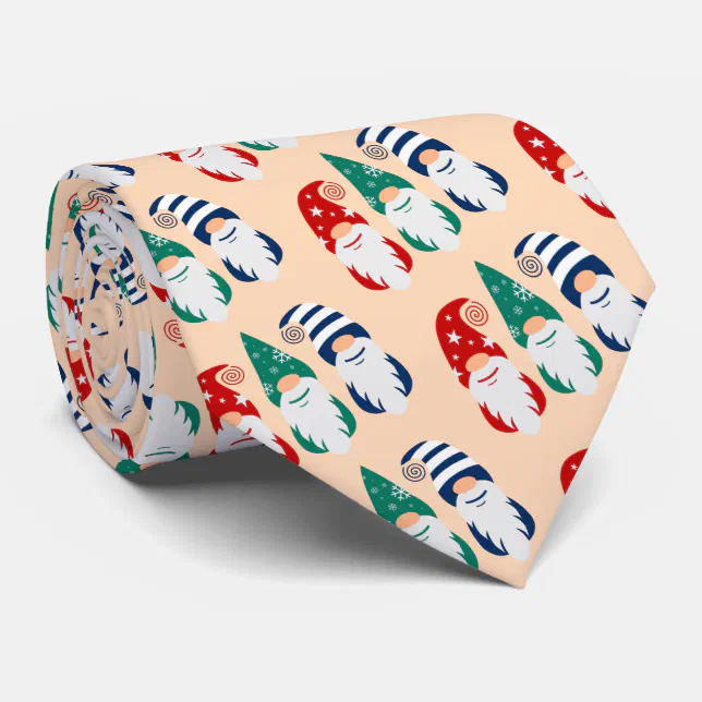Hygge Christmas Gnome for the Holidays Snowflakes Neck Tie