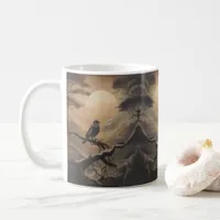 Moonlit Perch: A Solitary Bird in Twilight Coffee Mug