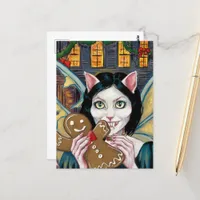 Christmas Vampire Kitty With Gingerbread Cookie Postcard