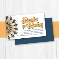 Navy Blue Gold Retro Sunflower Books for Baby Enclosure Card