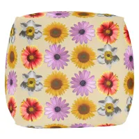 Cheerful Multicolor Flower Pattern Pouf