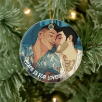 Miami Downtown Gay Men Cuddling Illustration Ceramic Ornament