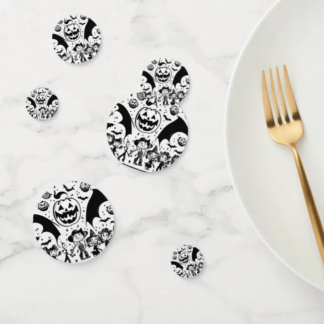 Halloween party in black and white confetti