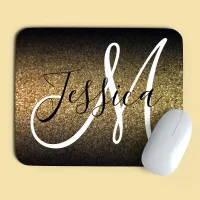 Elegant Black Ombre Gold Glitter Monogram Mouse Pad