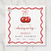 Cherry on Top Coquette Pink Bow Girl Baby Shower Favor Tags