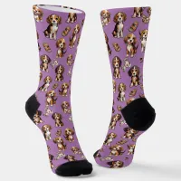 Beagle Playful Puppies Orchid Socks