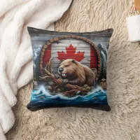 Canadian Beaver in Front of Mountain Landscape Throw Pillow