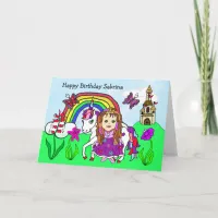 Personalized Unicorn and Princess Birthday Card