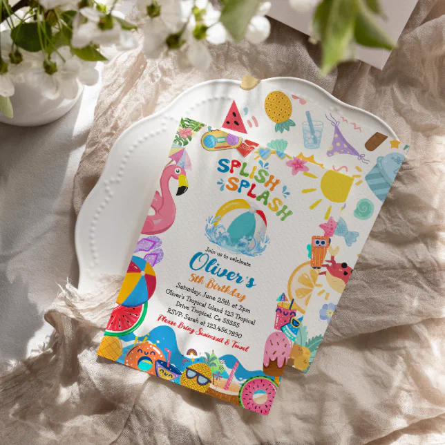 Splish Splash birthday Summer Pool Party Invitation