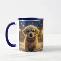 Cute Christmas Puppies on a Snowy Night Mug