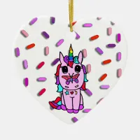 Unicorn with Butterfly on Nose Candy Sprinkles Ceramic Ornament