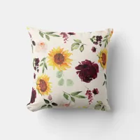 Fall Sunflowers and Burgundy Roses Home Decor Throw Pillow