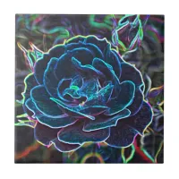 Swirly Blue Neon Rose Ceramic Tile