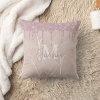 Monogram Metallic Rose Gold Glitter & Mauve Floral Throw Pillow