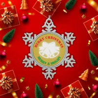 Green, Red & Gold Merry Christmas | Snowflake Pewter Christmas Ornament