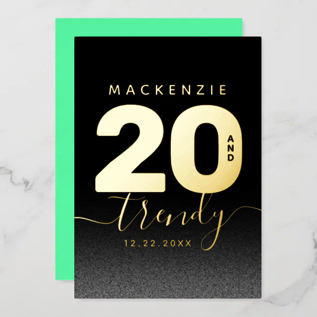 Modern Girly Mint Green 20 and Trendy Foil Invitation