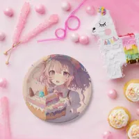 Anime Girl Piece of Cake Whimsical Birthday Paper Plates