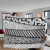 Black and white - modern pattern fleece blanket