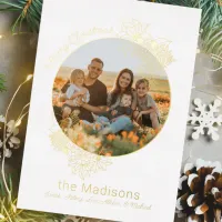 Circle Photo Flower Frame Christmas Foil Holiday Card