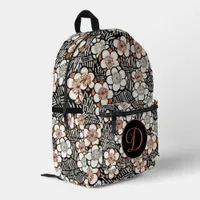 Japanese Black and Red Floral Pattern Personalized Printed Backpack