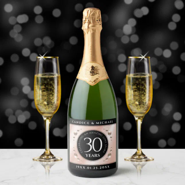 Elegant 30th Pearl Wedding Anniversary Celebration Sparkling Wine Label