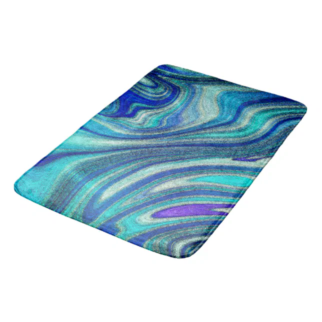 Elegant Aquamarine Paua Rainbow Shell Inspired Bath Mat