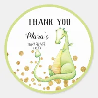 *~* Green Dragon Glitter Baby Shower Thank You Classic Round Sticker