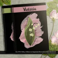 Lily of the Valley Happiness Personalized Black Notebook