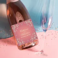Classic Romantic Gold Pink Ornate Border Wedding Sparkling Wine Label