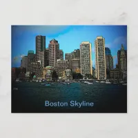 Boston Skyline Cartoon Art Postcard