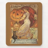 Halloween Vintage Woman and Jack o' Lantern Mouse Pad