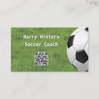 Minimal Soccer Ball Grass QR Code Football Coach Business Card