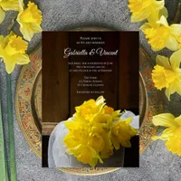 Rustic Daffodils Barn Wood Country Spring Wedding Invitation