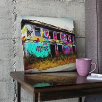 Abandoned House with Colorful Graffiti Metal Print