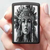 Feathered Indian warrior girl in daylight Zippo Lighter