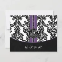 monogram damask purple rsvp cards