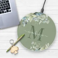 Elegant Sage Green Eucalyptus Floral Wireless Charger