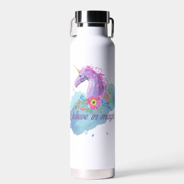 Cute pink watercolor unicorn  water bottle