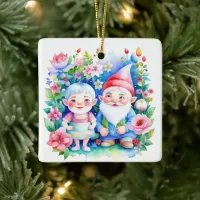 Personalized Christmas Mr and Mrs Clause Gnomes Ceramic Ornament