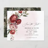 Budget Burgundy Blush Floral Photo Save the Date