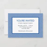 Minimalist Blue and White Diagonal Stripe Baptism Invitation