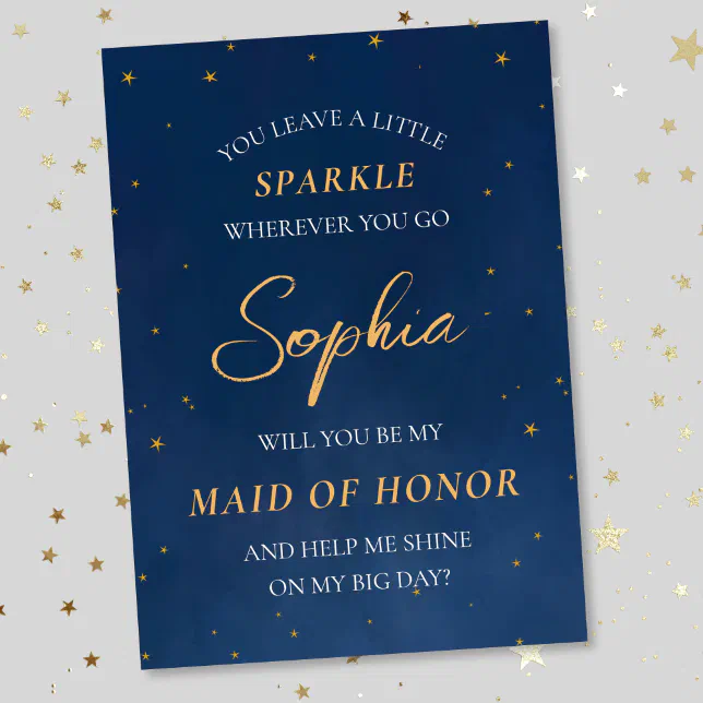 Dreamy Stars Celestial Navy Maid of Honor Proposal Note Card